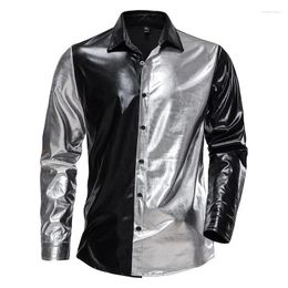 Men's Casual Shirts Turn-down Collar Brighting For Men Disco Dancing Night Club Performance Clothing Slim Fit Long Sleeve Tops Camisas