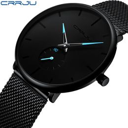 CRRJU Fashion Mens Watches Top Brand Luxury Quartz Watch Men Casual Slim Mesh Steel Waterproof Sport Watch Relogio Masculino stude277x