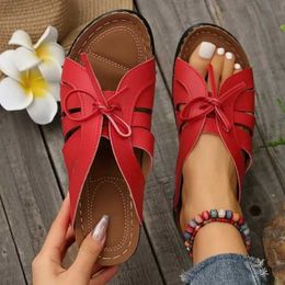 Slippers Large Size 43 Women New Flat Casual Open Toe Beach Sandals 2024 Womens Low Heel Shoes Wedges Woman Summer Footwear Red82EN7OOT H240322