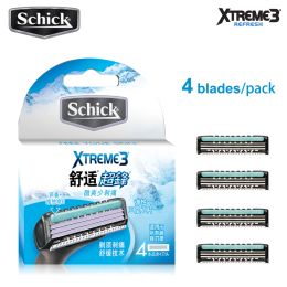 Razor 4 Blades/Lot Original Schick XTREME3 Safety Razor Blade Men Beard Shaver Body Hair Shaving Replacement In Stock Free Shipping