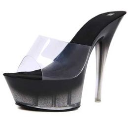 Dress Shoes Women 2019 Sexy Super High Heel 15CM Fine with Waterproof Table Slippers Transparent Crystal Female Wedding H240325