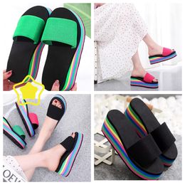 Slippers women's one-sided flip flops herringbone summer rainbow thick sole sandals high heels t outerwear casual beach wear GAI flip-flo platform bigsize babouche