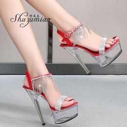 Dress Shoes women shoes summer sandals gladiator heels Pole Dance High-heeled Sandals Clear High Heels Platform Diamonds Striper H240325