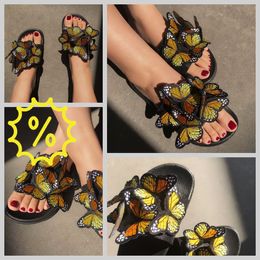 Women Summer Craft Embroidered Three Dimensional Butterfly Slippers GAI sandals fashion heel 2024 embroid Retro easy matching Unique Design bigsize36-41