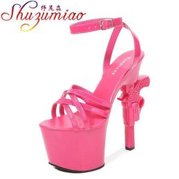 Dress Shoes Shuzumiao Brand High Heels Womens 2021 Sexy Gun Heel Sandals Waterproof Platform Fringe Cross-tied Strip Pole Dance H240325