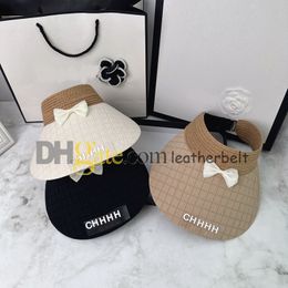 Summer Wide Brim Ball Cap Designer Caps Straw Patchwork Bow Sunhats Women Beach Sun Visor Hat Letter Empty Top Caps