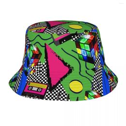 Berets Neon Eighties Bucket Hat Cassette Tape Outdoor Fisherman Caps Foldable Beach Travel Sun Hats For Unisex Classic Custom Cap