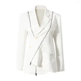 Women's Suits SuperAen Suit Jacket Spring 2024 Asymmetric Metal Zipper Decorated Long Sleeve Office Lady Blazer Coat