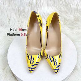 Dress Shoes 2023 New Letter Graffiti High Heels 12CM Thin heeled Banquet Single European And American Style Fashion Pointy Women PumpsG63I H240321