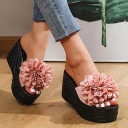 Slippers 2024 Wedges Sandals Women Summer Beach Platform Shoes Flower High Heel Fashion