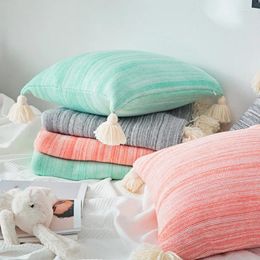 Pillow Case DUNXDECO Cushion Cover Cotton Knitting Nordic Fresh Gradient Color Fringe Home Bedding Room Sofa Decoration