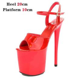 Dress Shoes 2023 New Laser Bright Patent Leather Sandals For Women Platform High Heels Stage Show 15 17 20CM Open Toe Stripper H240321BSU5