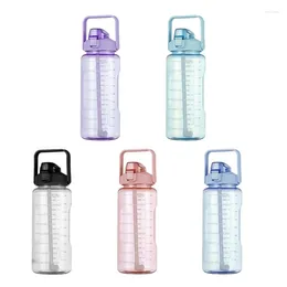 Water Bottles Flip Top With Straw Motivational Hydration Trackers Jugs Leak-Proof Reusable Sport Handle