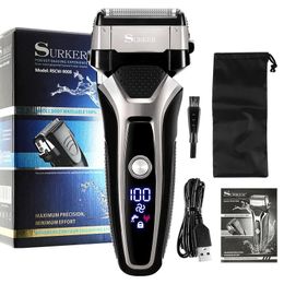 USB Rechargeable Electric Shaver Stainless Steel Shaving Machine For Men 3D Triple Floating Blade Razor Barber 240314