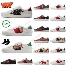 Fashion Casual Shoes Womens sneakers Luxury Designer Shoe Snake Strawberry Trainers Embroidered White Green Red Stripes Sneaker Unisex Men Women Ace Bee Big Size 12