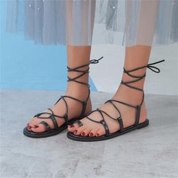 Sandals Ladies Fashion Summer Leather Thin Strap Combination Toe Flat Ankle Wide Width For Women 10w