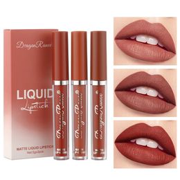 3pcsbox Liquid Lipstick Set Matte Velvet Fog Sexy Red Lip Glosses Bean Paste Lipgloss Makeup Cosmetic 240311