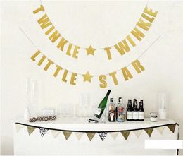 Party Decoration Glitter Gold Silver Letter Twinkle Little Star Pattern Paper Banners Flags For Birthday Baby Shower Garland