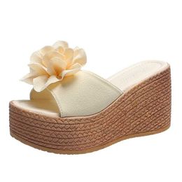 Slippers 2022 New 5 Inch Wedge Heels Appliques Flowers Platform Womens Cool Sandals Clog Shoes Fashion Open Toe Casual012YN4 H2403226PD7 H240322