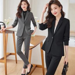 Women's Two Piece Pants High-End Gray Suit Spring And Autumn 2024 Business Temperament Interview Formal Wear Jacket Overalls