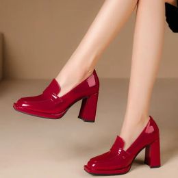 Pumps Mary Jane Shoes Women Platform Red Shoes Women Luxury 2023 New Fashion Bride Wedding Shoes Square Head High Heel Female