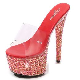 Dress Shoes Green Rhinestone Slippers Summer Transparent Diamond Sandals Nightclub Thin High Heels Sexy Party Walk Show Bling Women H2403211VY3J5D2