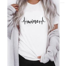 Women's T Shirts Wine Heartbeat Cotton T-shirt Cute Day Drinking Graphic Tee Shirt Top Funny Lover Gift Tshirt Drop