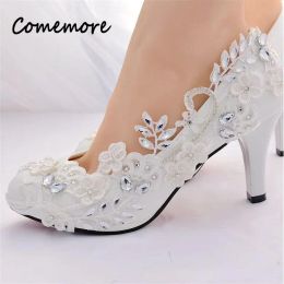 Boots Comemore White Wedding Bride Pumps High Heels Elegant Luxury Women Dress Shoes Luxury Woman Sandals 2023 Summer Footwear Party