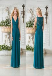 Vintage V Neck Teal Green Chiffon Plus Size Long Bridesmaid Dresses Lace Hollow Back Bridesmaid Gowns Maid of Honour Dresses Cheap 8257846