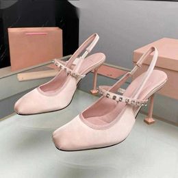 Sandals Summer Pink Satin High Heel For Women Wrap Toe Crystal Band Slingbacks Pumps Sexy Runway Party Ballet Shoes Female
