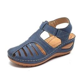 Sandals New Summer Women Wedge Premium Orthopaedic Open Toe Vintage Anti-slip Leather Casual Female Platform Retro Shoes H24032501