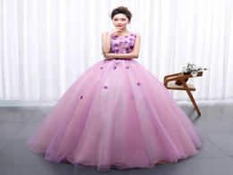 Light Purple Prom Dresses 2019 Flowers Beaded Prom Ball Gown Tulle Quinceanera Dresses Crystal Formal Party Dress Floor Length Pro9999887