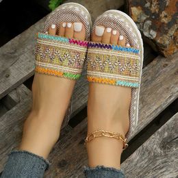 Slippers Weave Womens Platform Summer Shoes for Women 2023 New Beach Casual Heeled Sandals Bohemian Handmade Ladies Espadrilles0NZG H240325