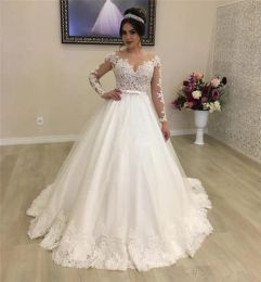 African Arabic Vintage Long Sleeve Wedding Dresses Sheer Neck Appliques Plus Size Maternity Bridal Gowns Country Vestidoe De Noiva