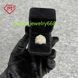 Hip Hop Style Cross Moissanite Pinky Ring Sterling Silver Two Tone Gold Plated Moissanite Cross Rings For Man