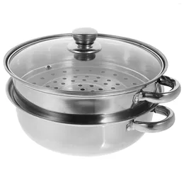 Double Boilers Stainless Steel Steamer Pot 2 Tier Vegetable Cooker Steaming Cookware Saucepan With Glass Lid