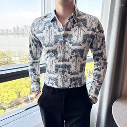 Men's Casual Shirts Fashion Printed Long Sleeved Shirt Brand Design Slim Fit Wedding Party Business