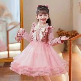 Girls Dress Autumn Little Western Style Baby Girl Bubble Season Children Velvet Skirt 240311