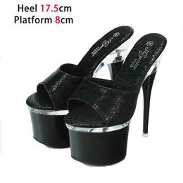 Dress Shoes Europe And America Big Size High Heels 2023 Summer New Fashion Snake Print Women Sandals 17.5CM Club Slippers 8CM Platform H240321
