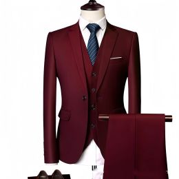 EHIOE Fashion Men Classic 3piece Set Suit Wedding Grooming Slim Fit Men Suit Jacket Pant Vest Black Gray Blue Burgundy Plus
