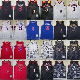 Mens Basketball Vintage Allen Iverson Jerseys 3 Throwback Shirt Team Red blue White Black Colour Retro Embroidery And Sewing Athletic Outdoor Wear For Sport Fans