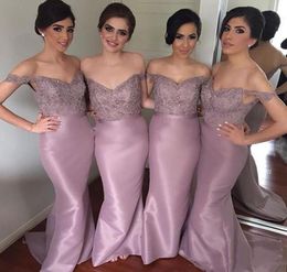 Selling Custom Made Sweetheart Off the Shoulder Satin Bridesmaid Dresses Floor Length Evening Gown for Wedding Party Sexy Mer9769237