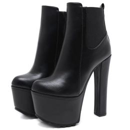 Boots Fashion Style 16CM Extreme High Heels Platform Boots Lace Up Sexy Pole Dancing Ankle Boots Side Zip Warm Designer Pumps Shoes