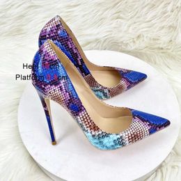 Dress Shoes Fashion Snake Print Pointed Toe Women Summer New Party High Heels 12CM Office Shallow Mouth Stilettos Big Size Model Pumps H24032516