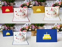 3D Pop UP Happy Birthday Greeting Cards Laser Cut Fruit Cake Shaped Postcards Gifts Card with Envelope Stickers1828192