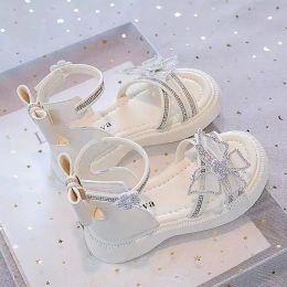 Sandals 2023 New Rhinestone Strapes Kids Sandals Girl Elegant Princess Shoes Summer New Fashion Sandals Children Wedding Party Shoes