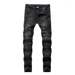 Men's Jeans Plus Size 40 42 Men Black Casual Punk Clothes Ripped Distressed Destroyed Straight Fit Washed Denim