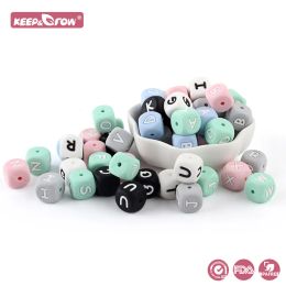 Necklaces Keep&Grow 100Pcs Letters Silicone Beads 12MM English Alphabet Letter BPA Free DIY Teething Necklace Rodent Food Grade Baby Toys