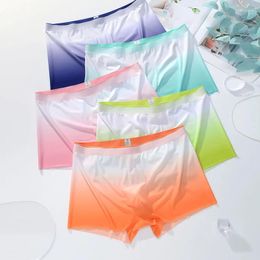 Underpants Men Ice Silk Underwear Sexy Ultrathin Gradient Trunks Traceless Boxer Briefs U Convex Pouch Knickers 5D Breathable Quick Drying