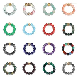 Cluster Rings 10pcs/Lot Natural Stone Turquoise Quartz Malachite Lazuli Crystal Beads Elastic Band 2024 Female Fashion Jewel Accessories